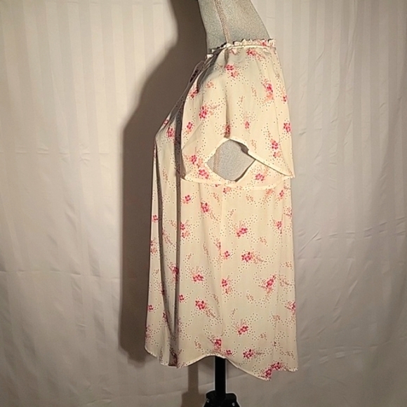 LOFT Womens White & Pink Short Sleeves with Ruffle Collar & Front Tie, Size: XL - Picture 5 of 8